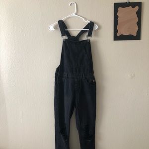 Black denim overalls